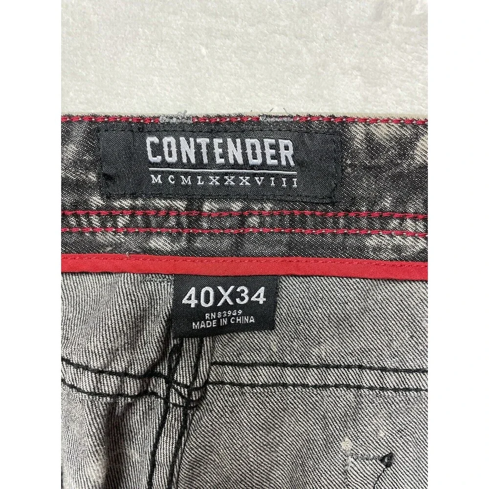 Contender Premium Men's Slim Straight Leg Patched Distressed Jeans Size 40x34